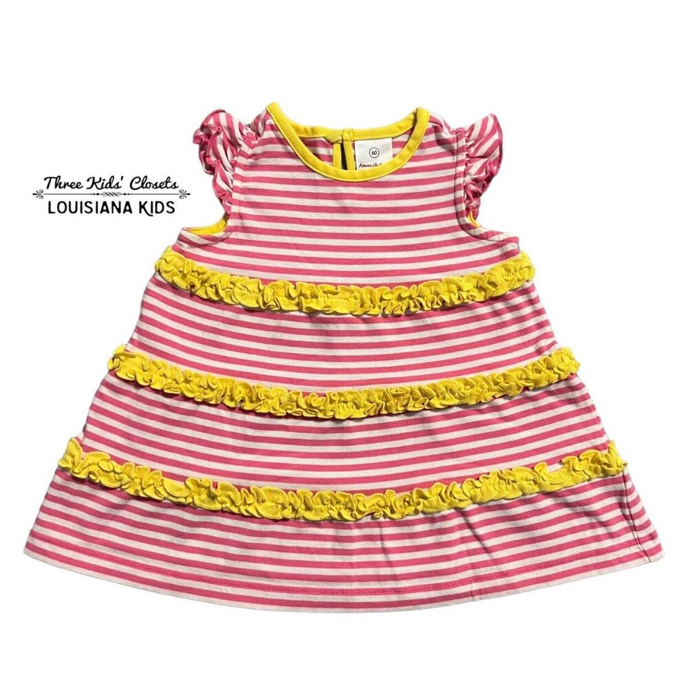 Hanna Andersson Sz 60 (3-6m) Pink & Yellow Striped Ruffle Dress
